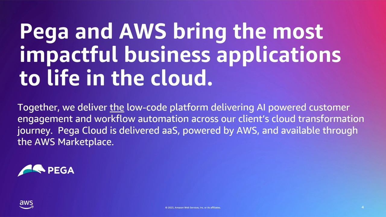 PegaWorld iNspire 2023 AWS + Pega Unleashing the power of intelligent