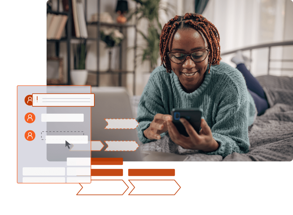 Stylized stock image of an insurance customer going through a claims process