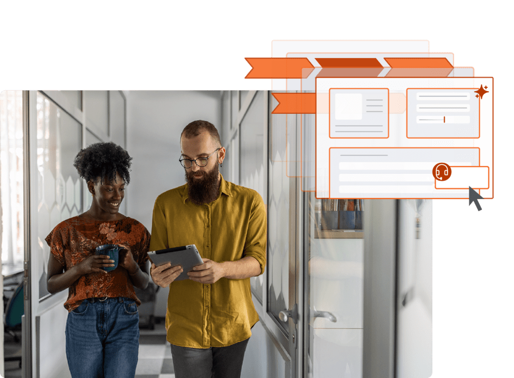 Stylized stock image showing two insurance employees working together