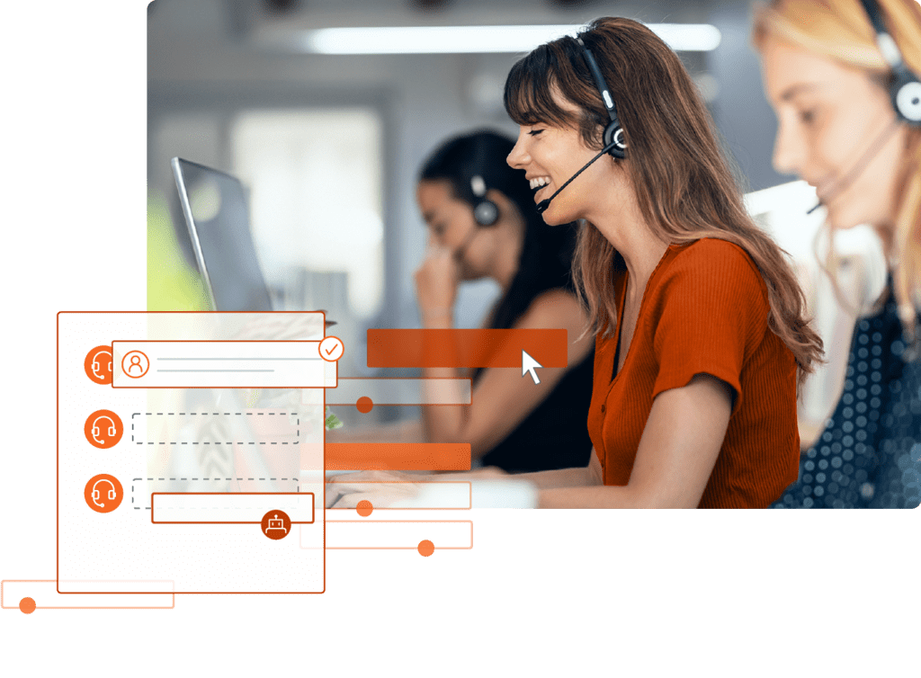 Stylized stock image of a group of coworkers on headsets