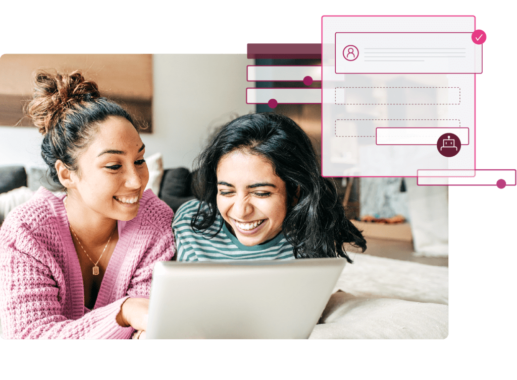 Stylized stock image of two woman on a tablet