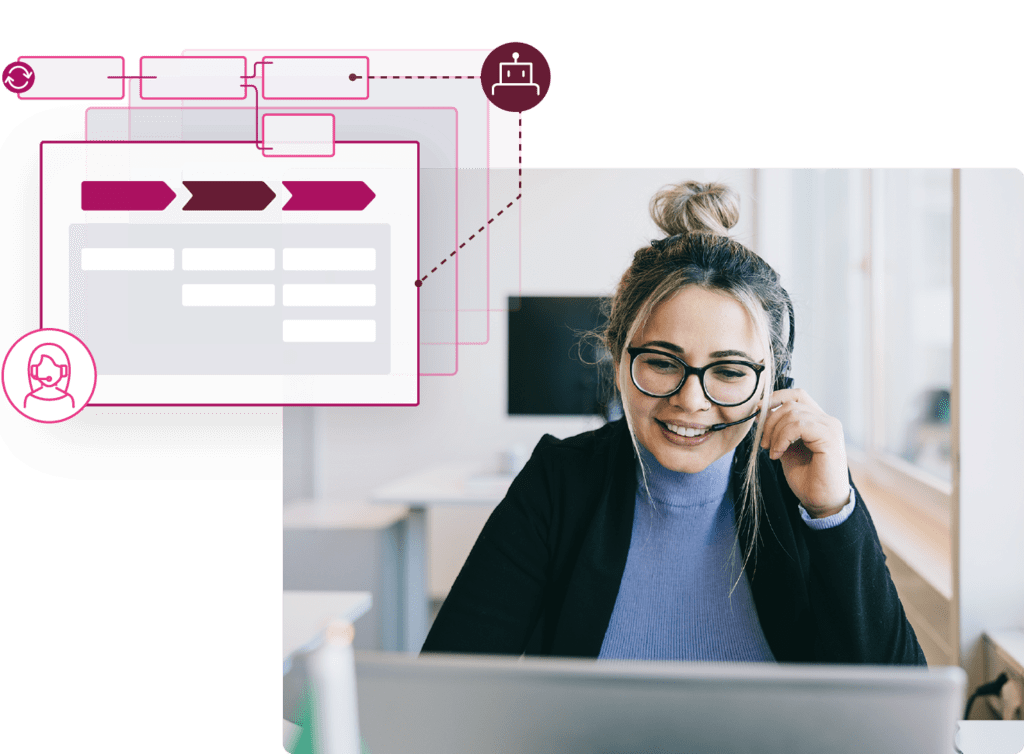 Stylized stock image of a woman working on a headset