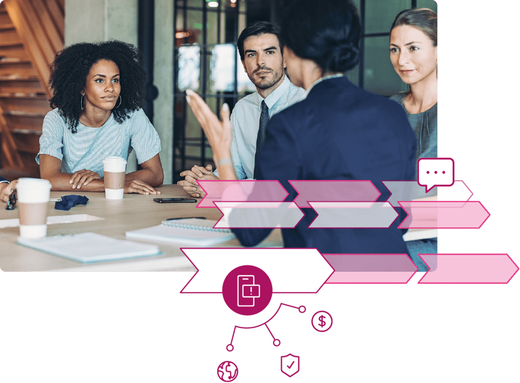 Stylized stock image of coworkers in a meeting