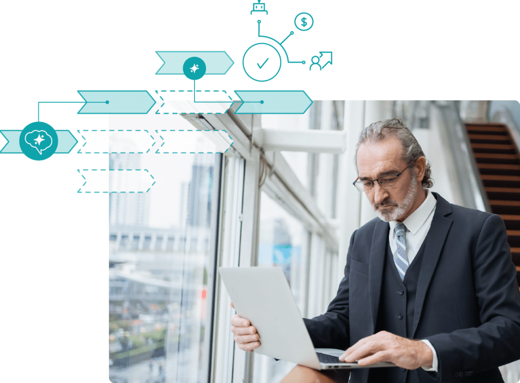 Stylized stock image of a man working laptop