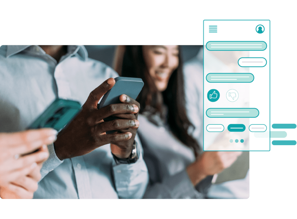 Stylized stock image of coworkers on their phones