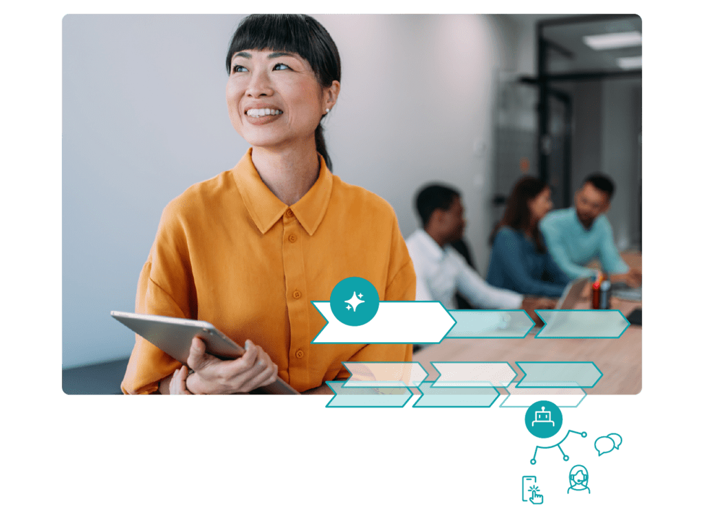 Stylized stock image of a woman with a tablet