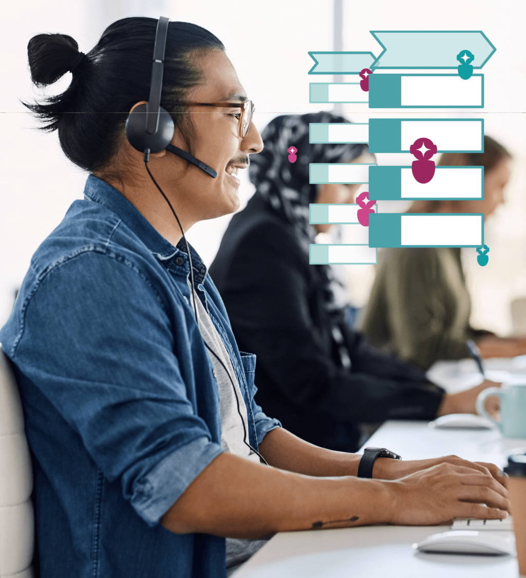Stylized stock image of a sales agent working with AI assistance