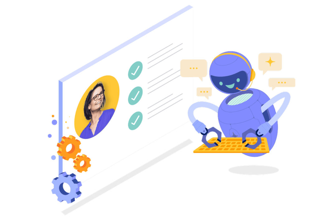 Graphic art depicting an AI bot answering a customer's inquiry