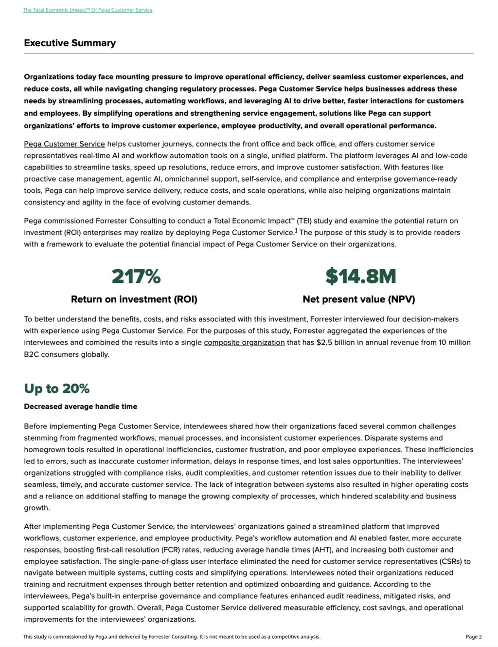 The Total Economic Impact™ Of Pega Customer Service