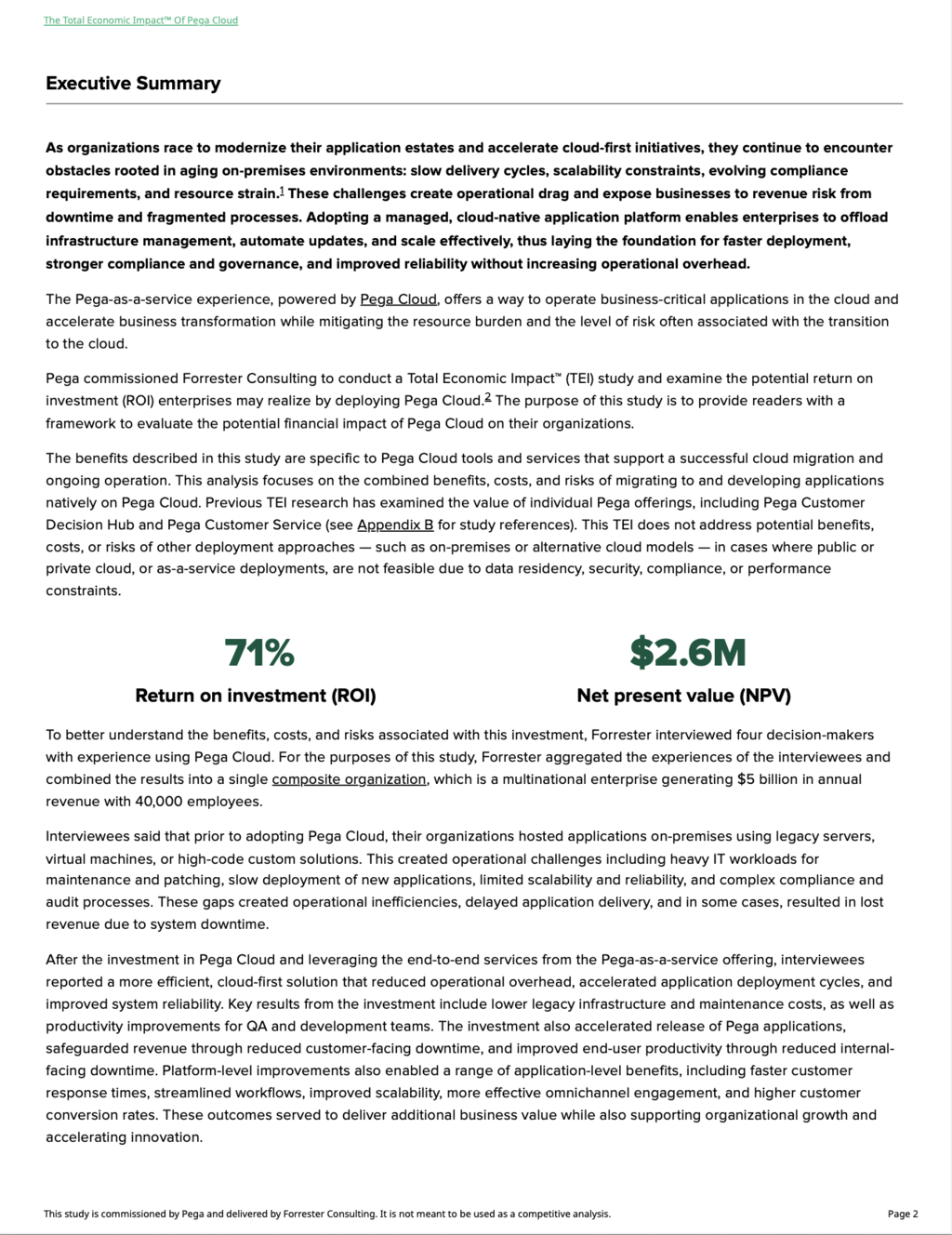 Forrester Total Economic Impact™ (TEI) of Pega Cloud