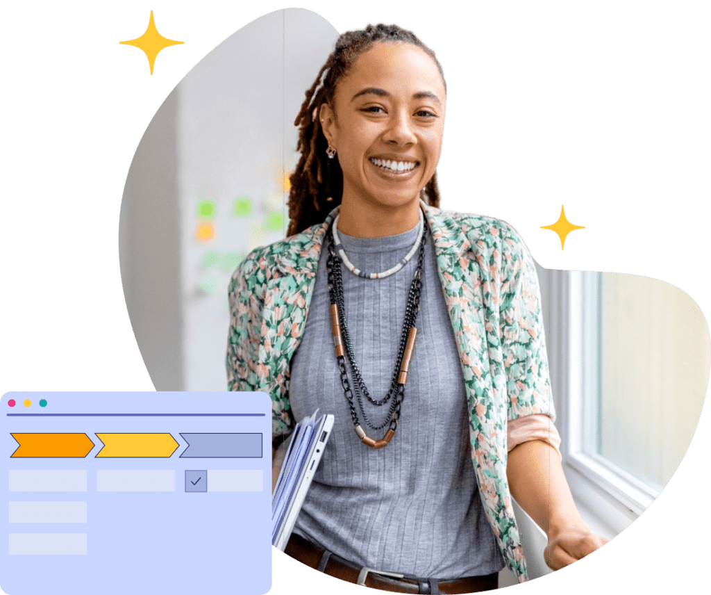 Stylized stock image of a woman with a Blueprint