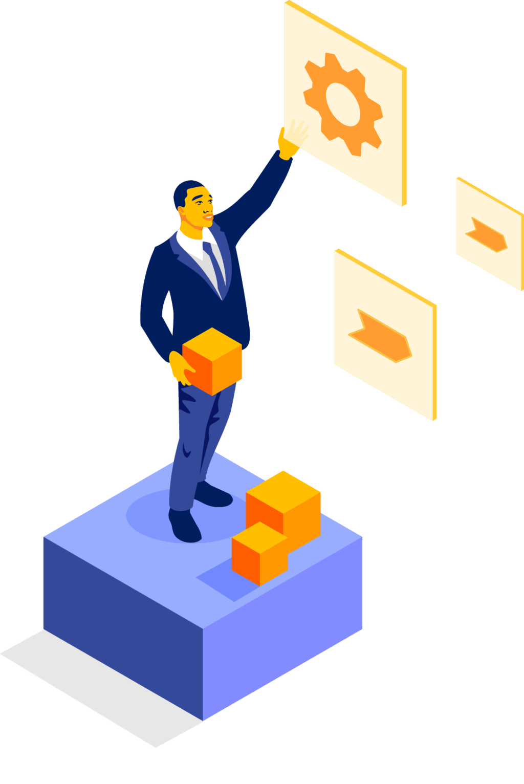 Graphic art of a collections worker managing a workflow