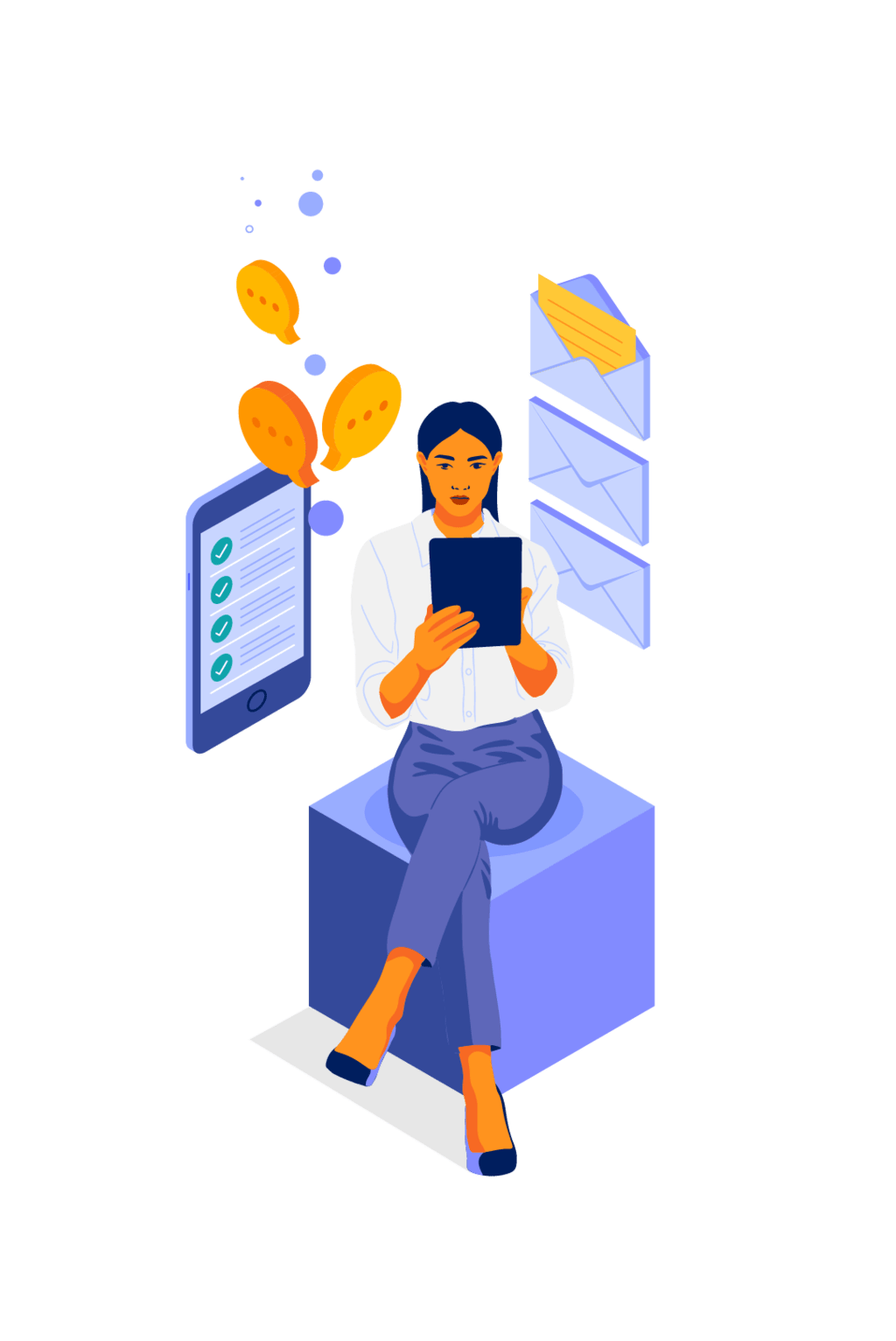 Graphic art of a collections worker managing a customer through different channels