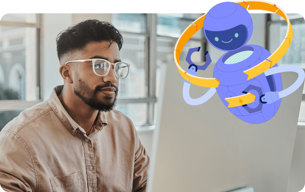 Stylized stock image of a marketer on his computer