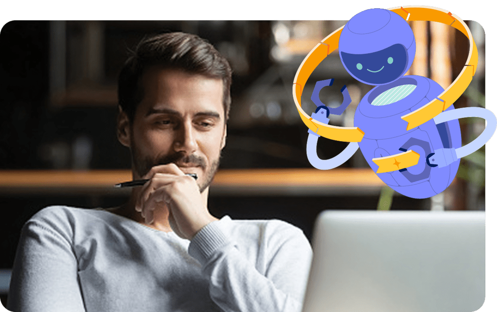 Stylized stock image of a man on a laptop