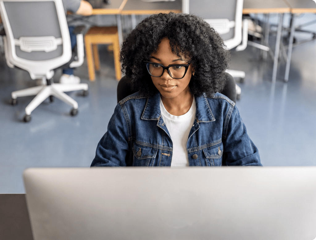 Stock image of a woman working on a computer