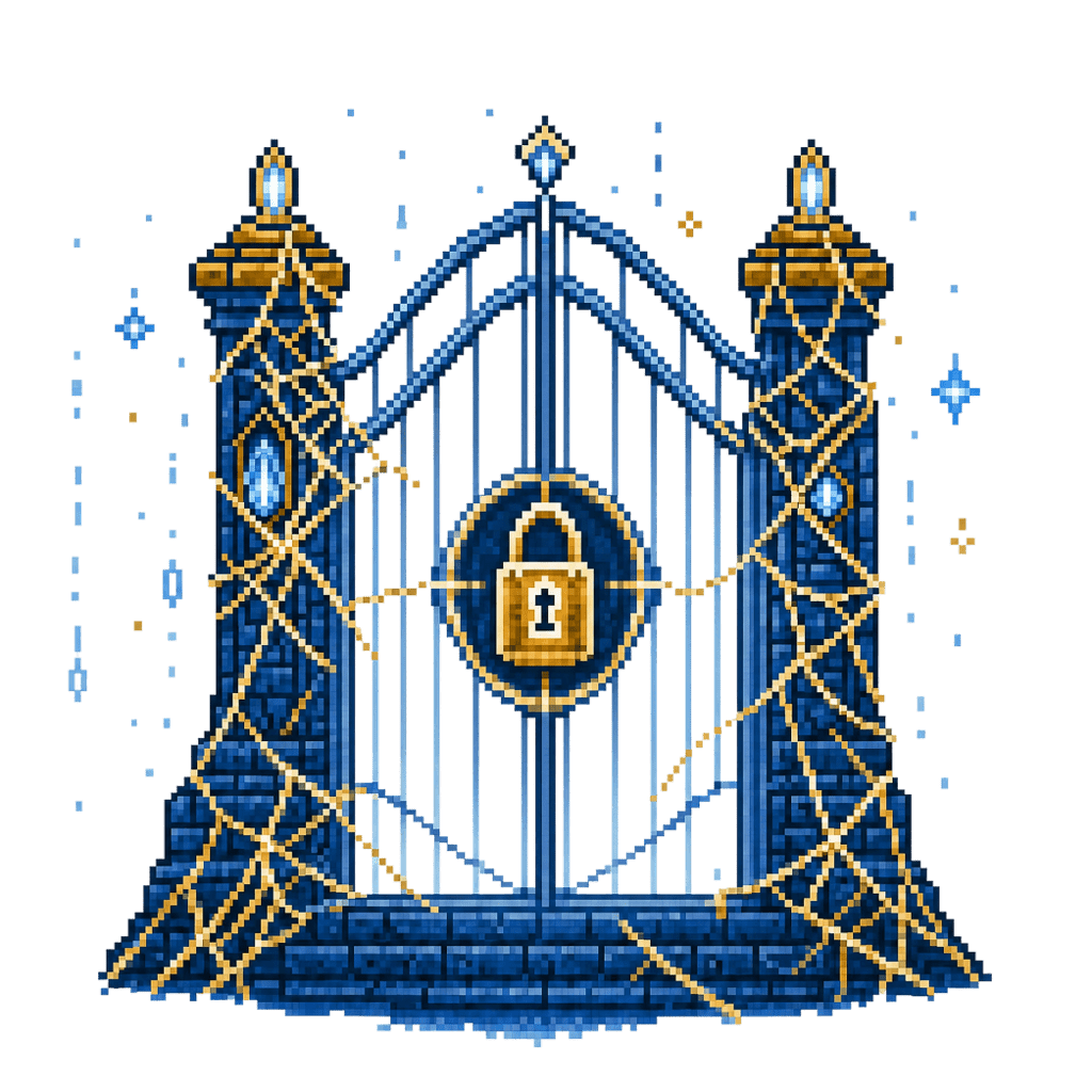 Pixel sprite image of a fantastical gate that is locked