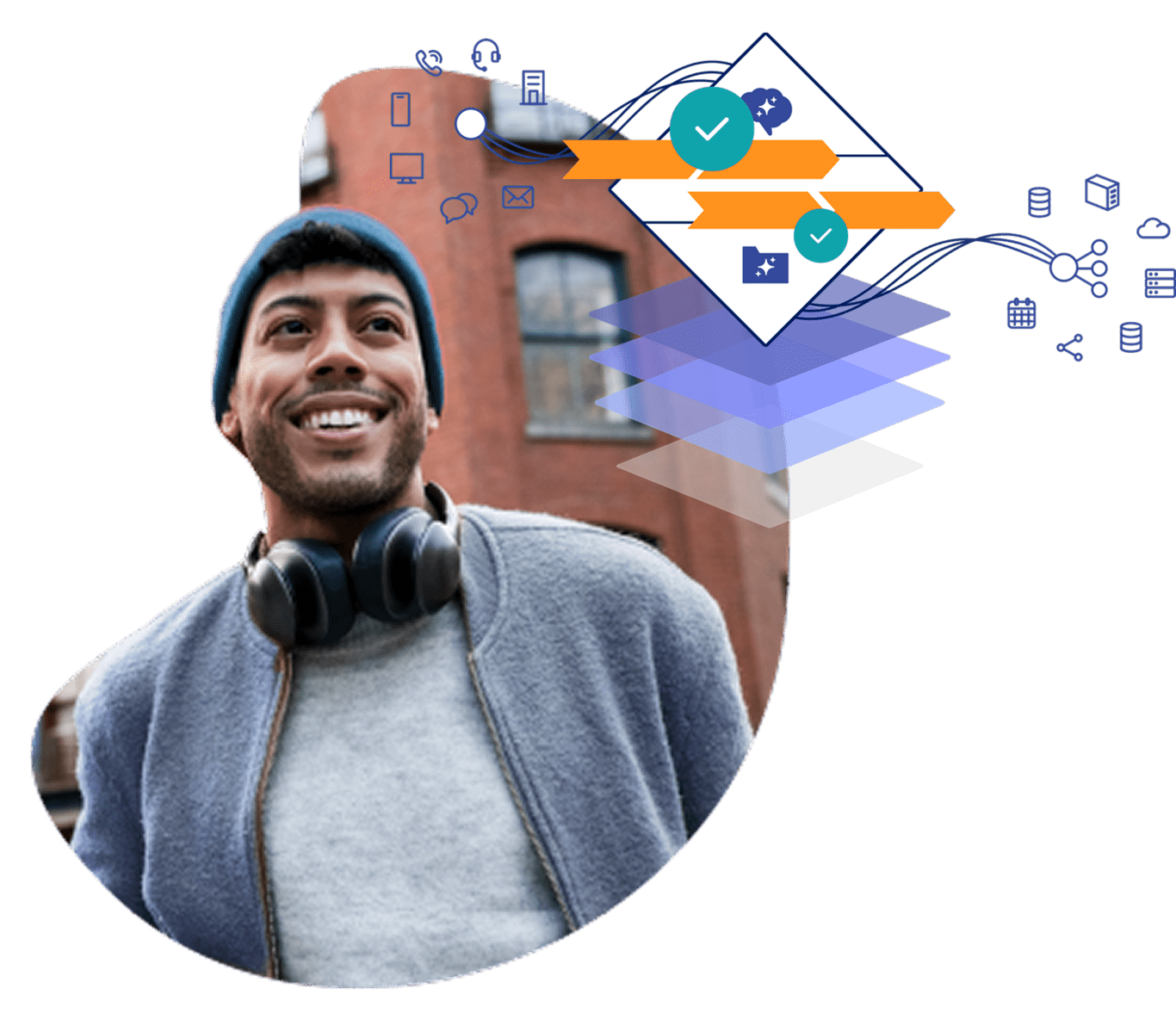 Man smiling with headphones on