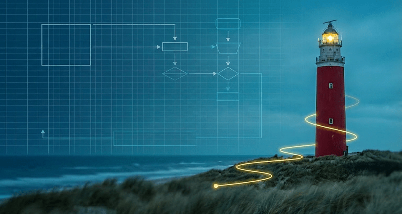 Lighthouse with workflow imagery 