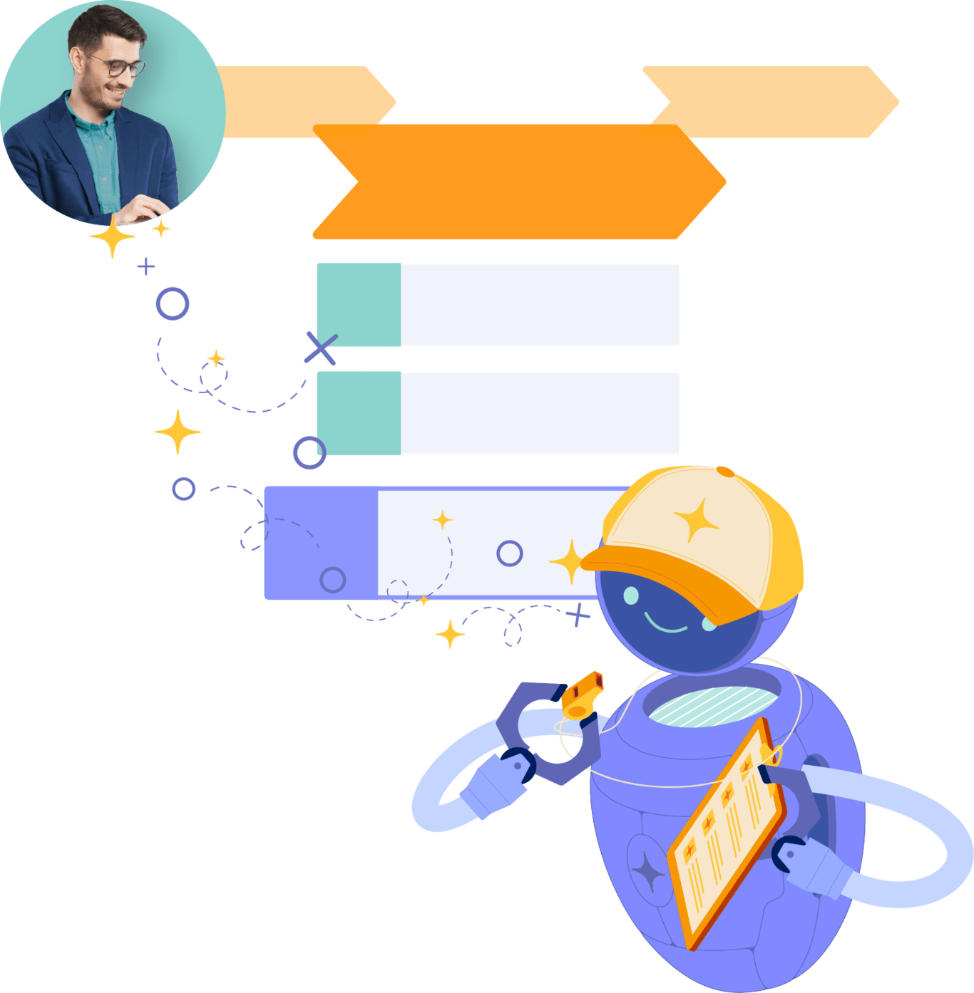 Graphic art of an AI bot optimizing a collections workflow
