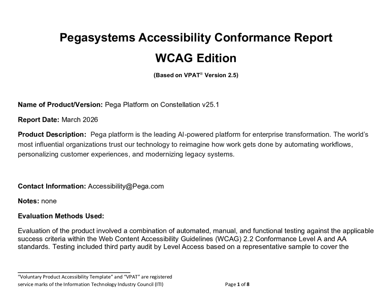 Voluntary Product Accessibility Template for Pega Platform on Constellation UI v.25