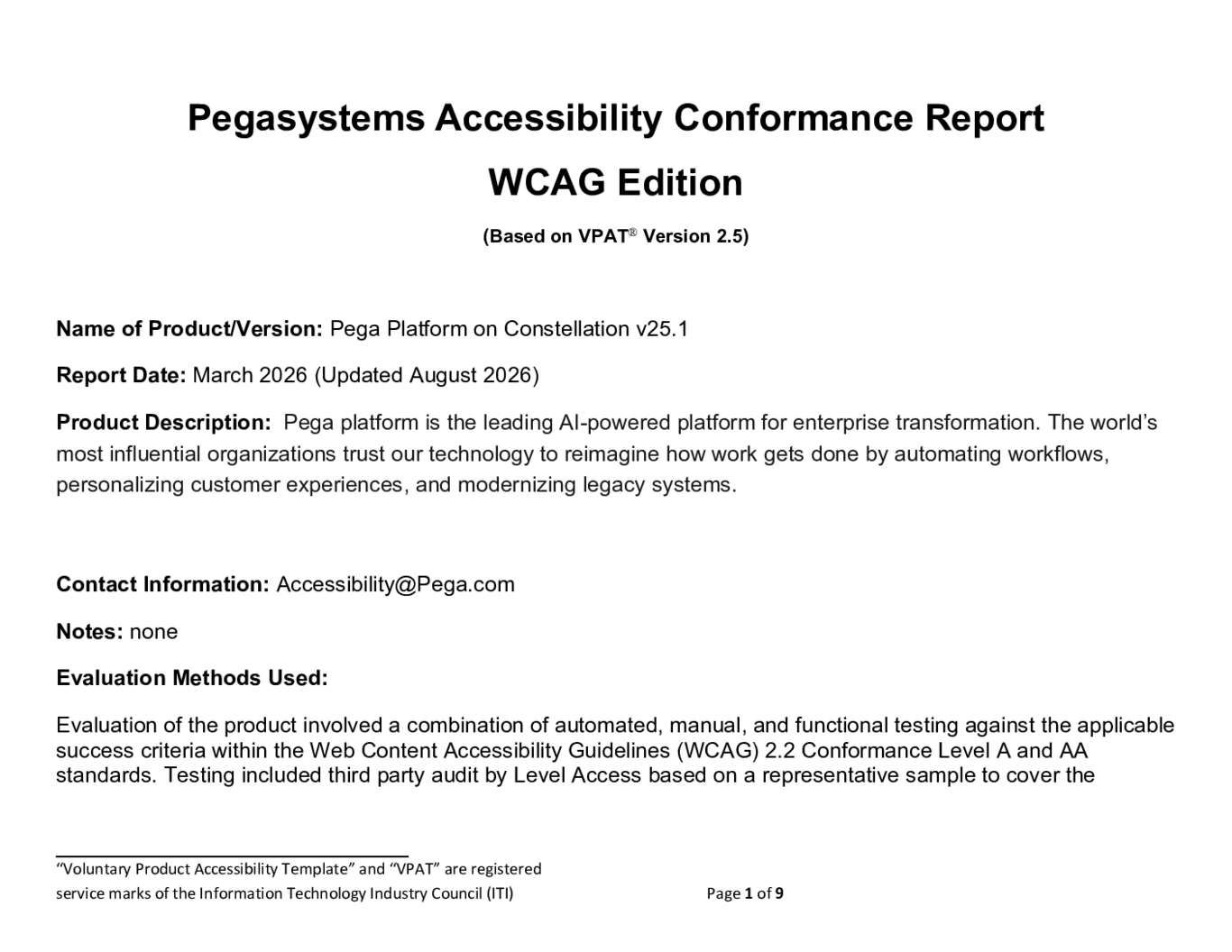 Voluntary Product Accessibility Template for Pega Platform on Constellation UI v.25