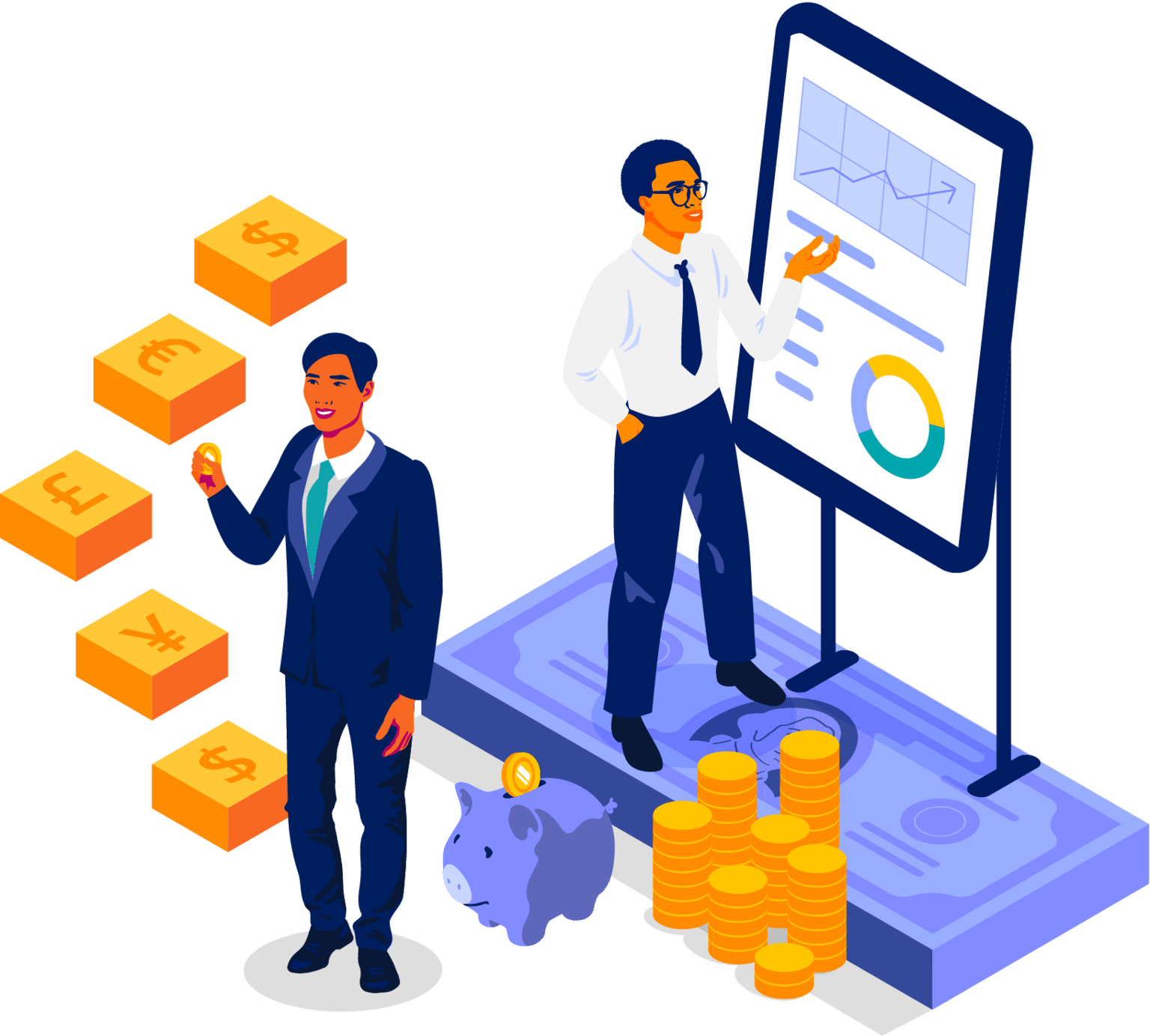 Graphic art depicting two collections workers