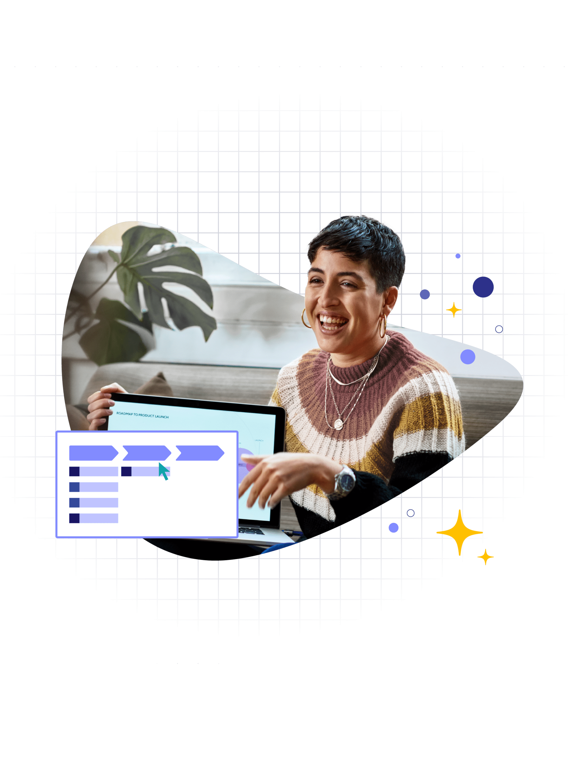 Stylized stock image of a woman presenting on a laptop