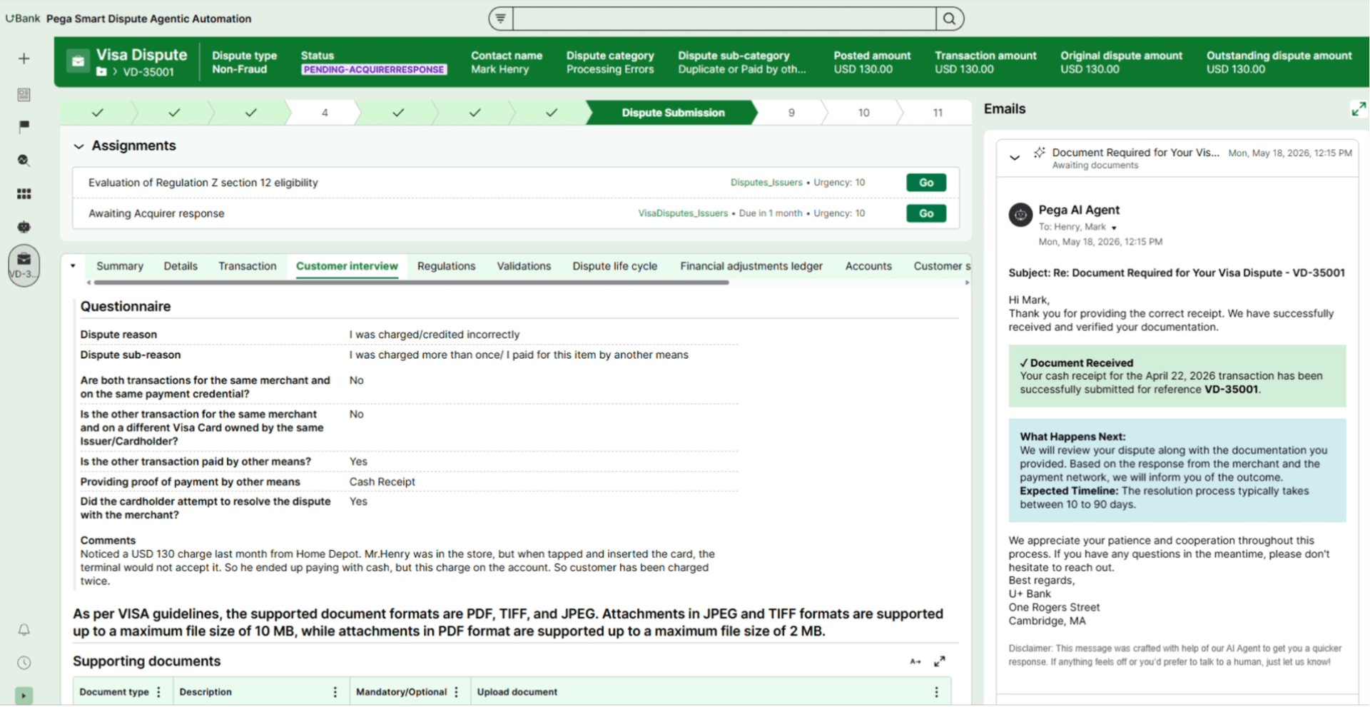 Screenshot of Pega Smart Dispute