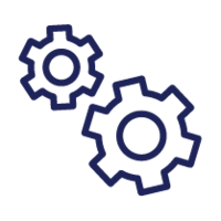 Graphic icon depicting gears turning