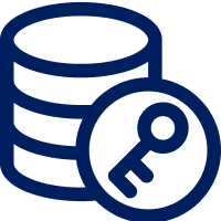 Icon of a data stack with a lock and key