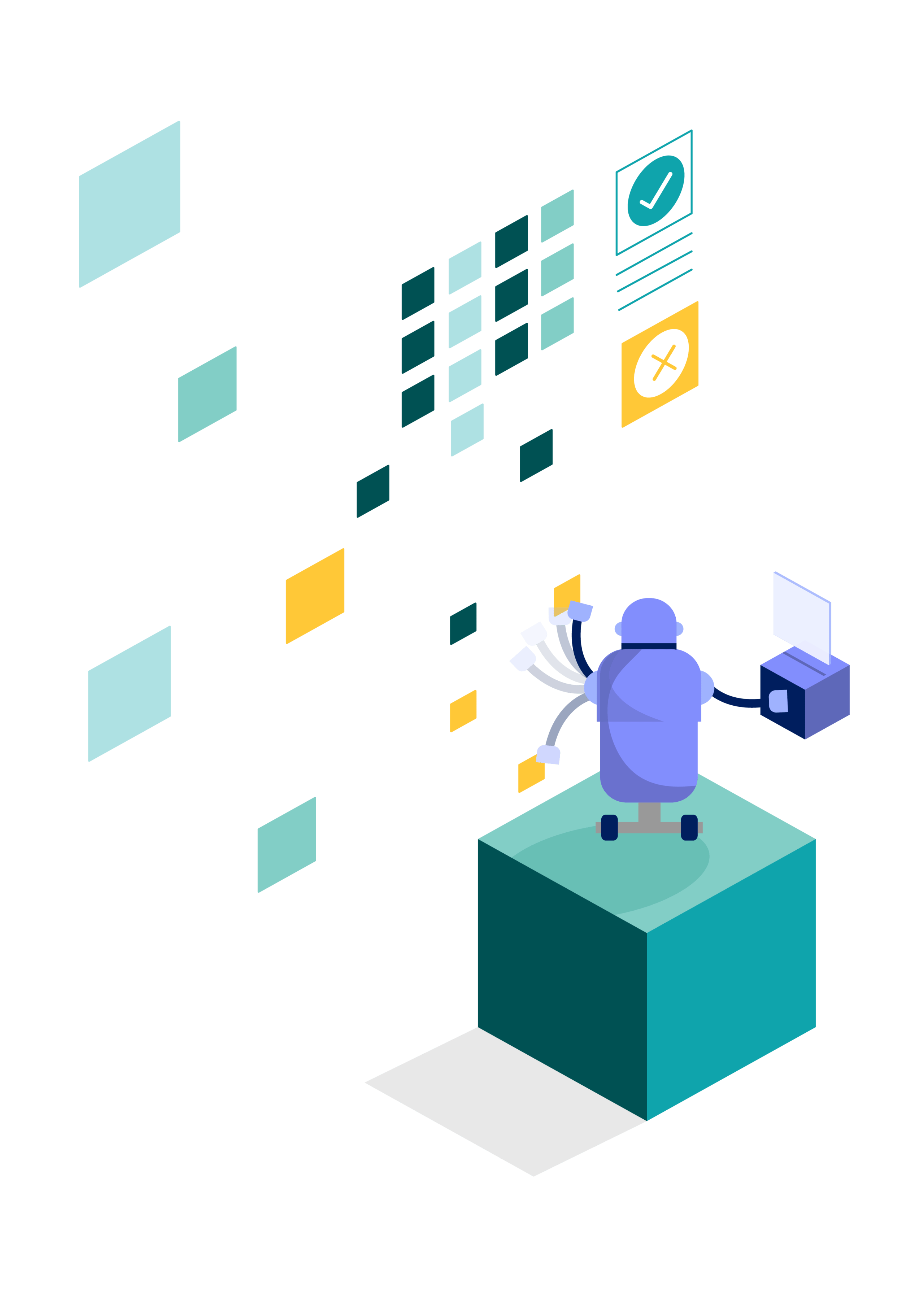 Stylized illustration showing a robot sorting through items