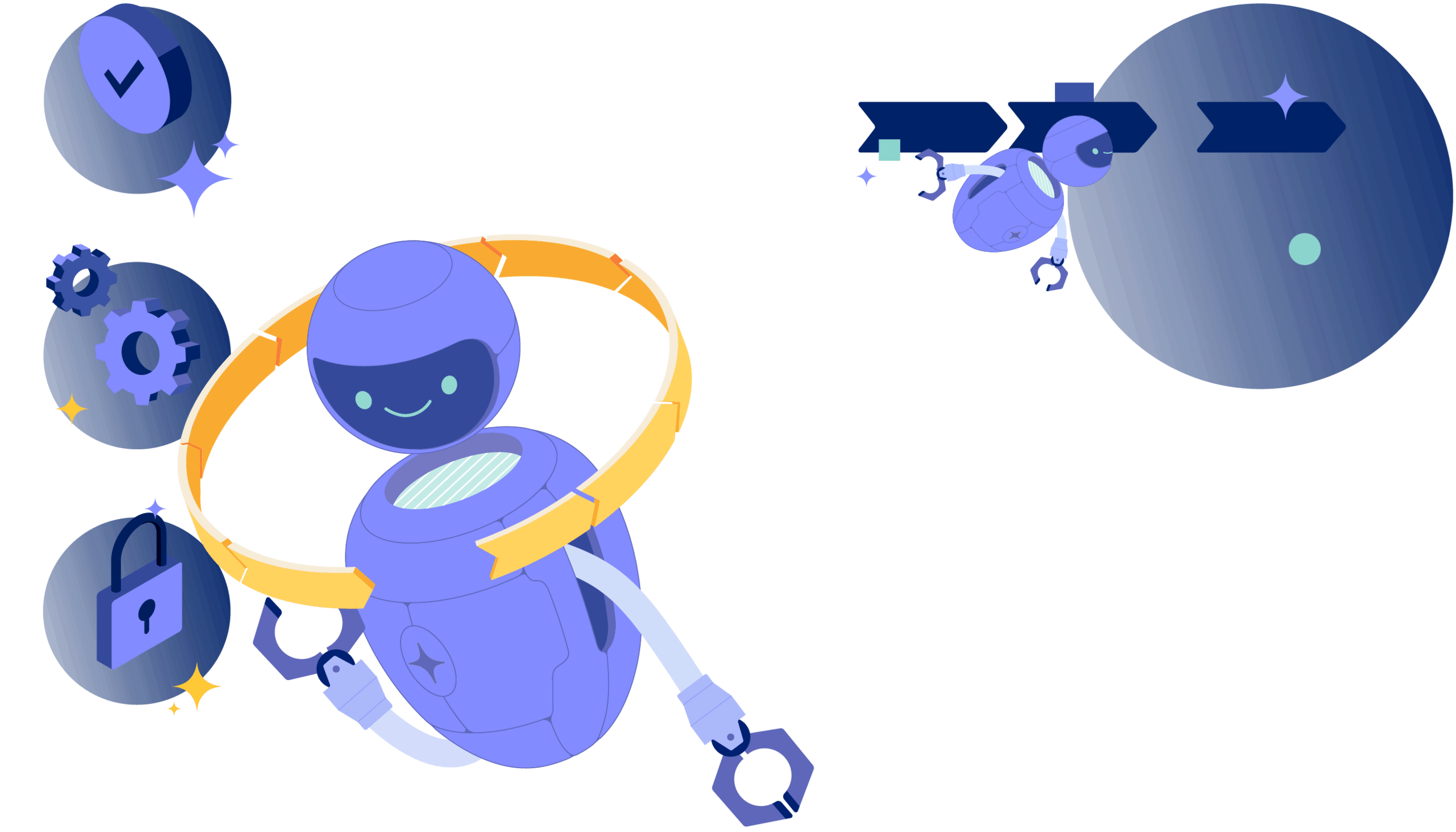 Illustration of robot surrounded by shapes