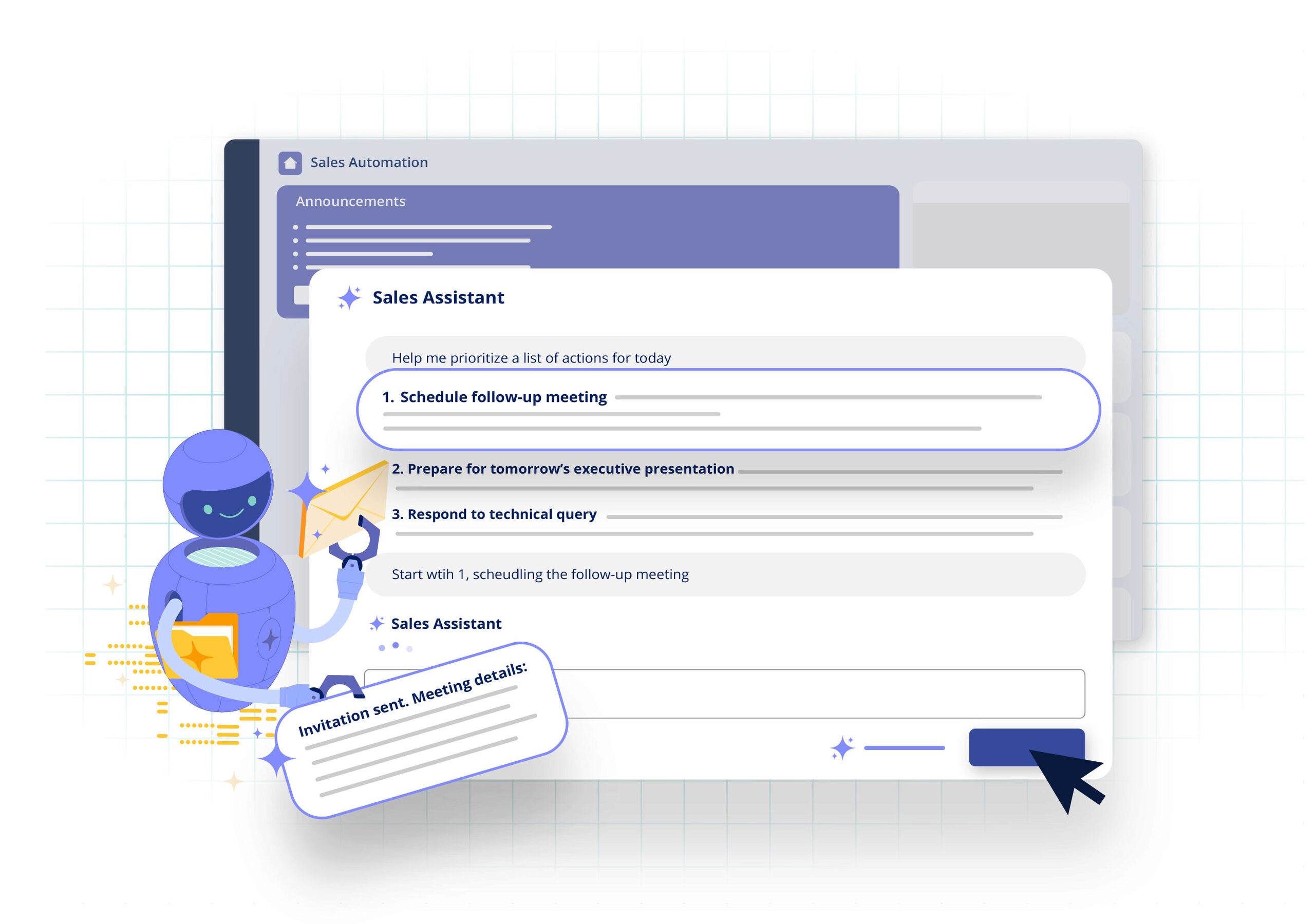 Illustration of robot using sales automation app