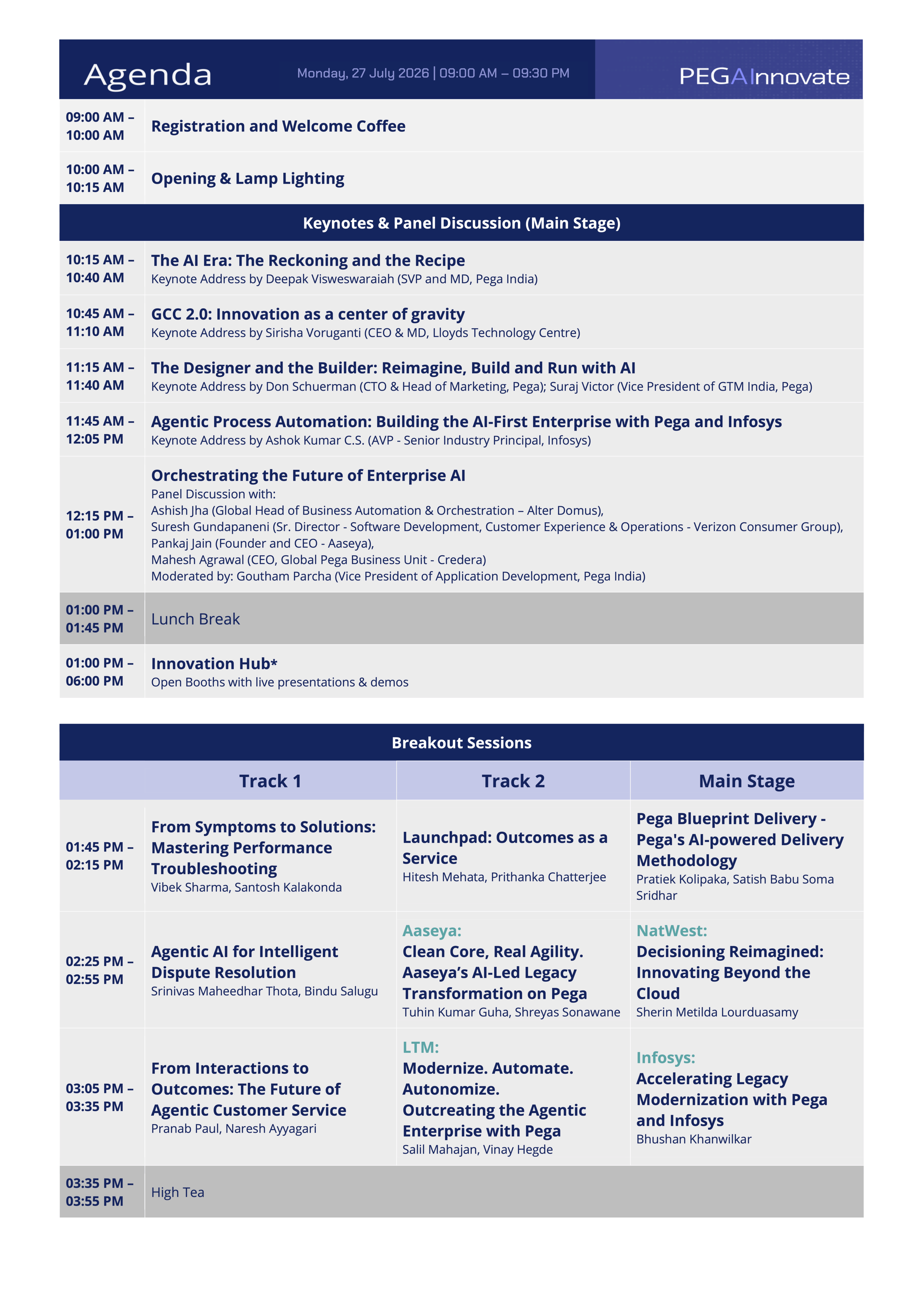 PEGAInnovate HYD 2026 Agenda