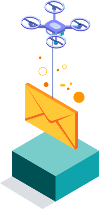 Graphic art of a drone delivering an email