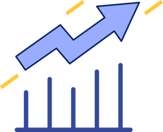 Graphic art depicting a rising bar chart