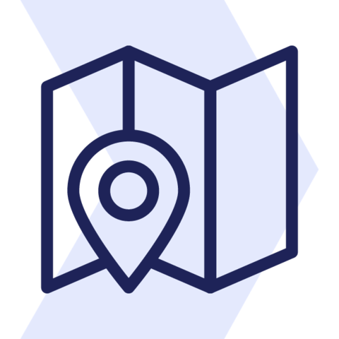 Icon of a folded map with location icon