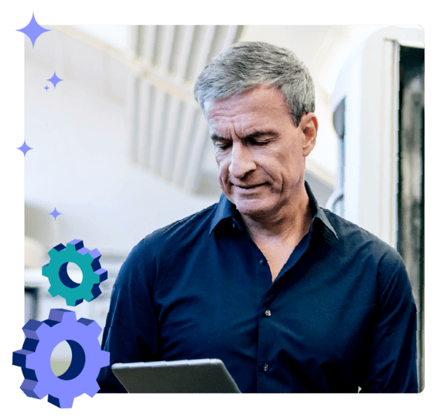 Man looking at tablet