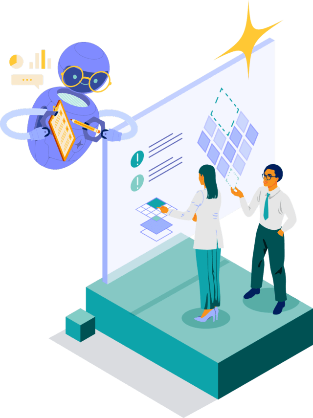 Stylized graphic art depicting Pega Sales Automation in action