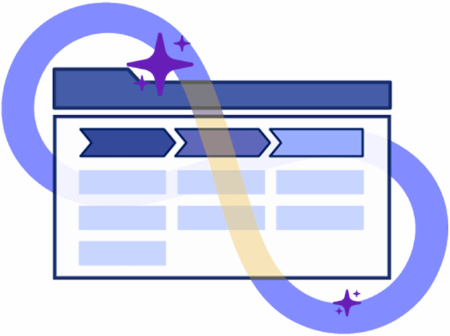 Illustration of an infinity symbol across a desktop application window