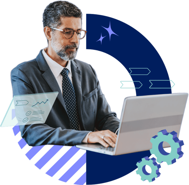 Stylized photo of man working on a laptop