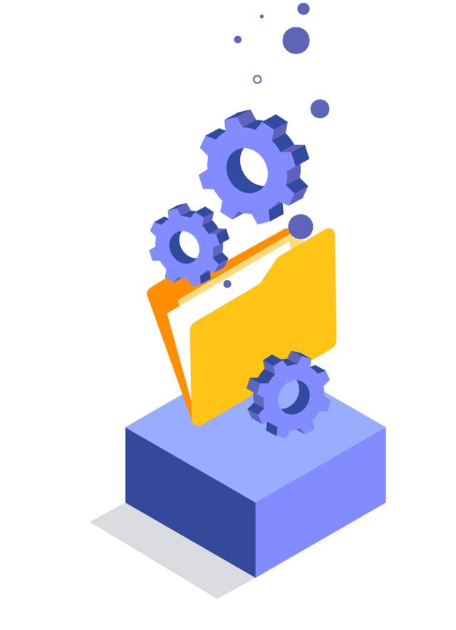 Graphic art showing a systems folder denoted by gears