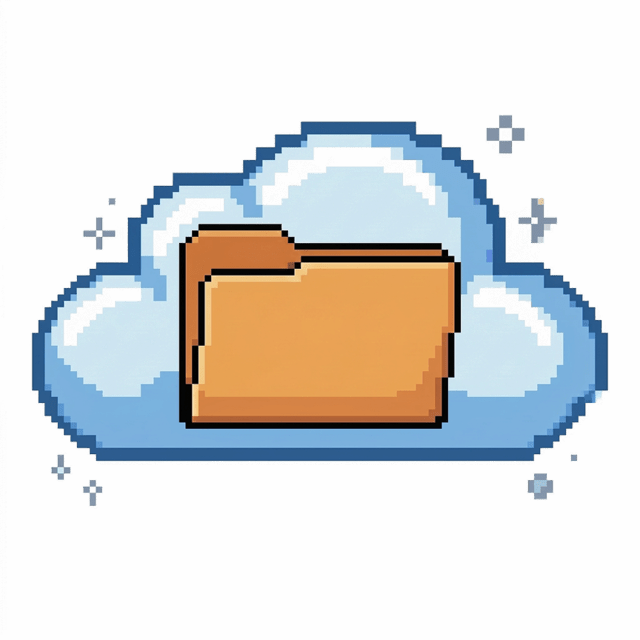 Pixel sprite image of file folder overlayed on a cloud