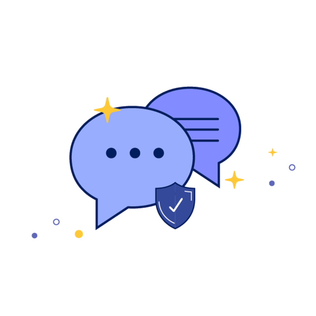 Graphic art of a group of a text bubbles with a security symbol layered on top