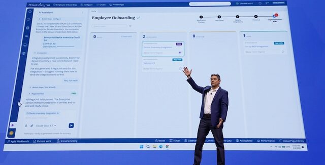 Image of Kerim Akognul giving a keynote talk during PegaWorld 2026