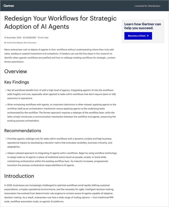 Gartner: Redesign your workflows for strategic adoption of AI agents
