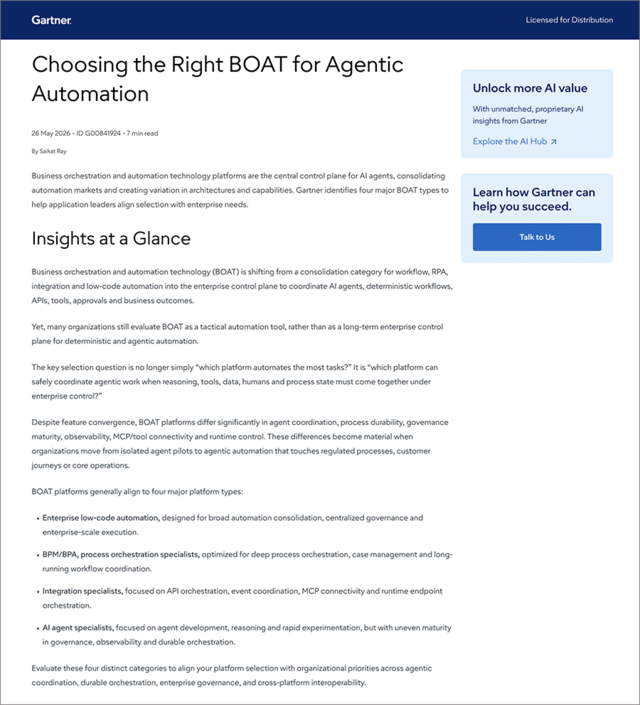 Gartner: Choosing the Right BOAT for Agentic Automation
