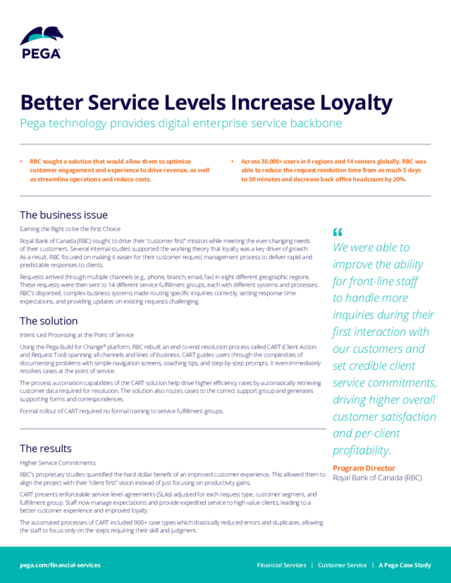 RBC Better Service Levels Increase Loyalty Pega